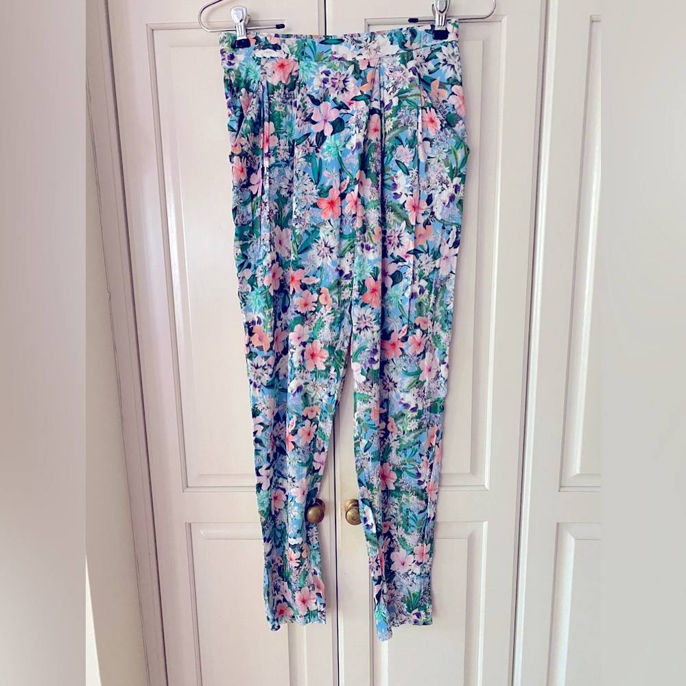 Zara floral Green Pink pants Women's XS